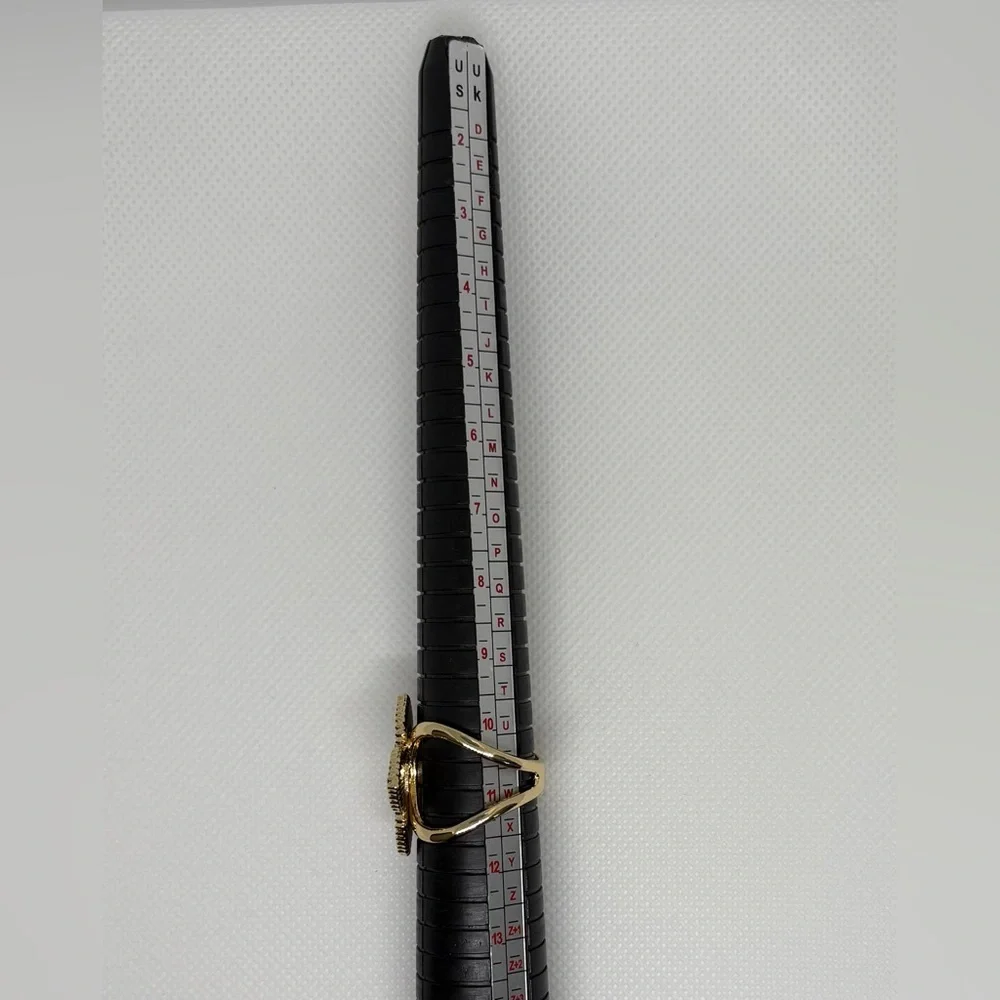 Chic Gold & White Enamel Clover Flower Scarf Ring Clip Rhinestone - Picture 11 of 13